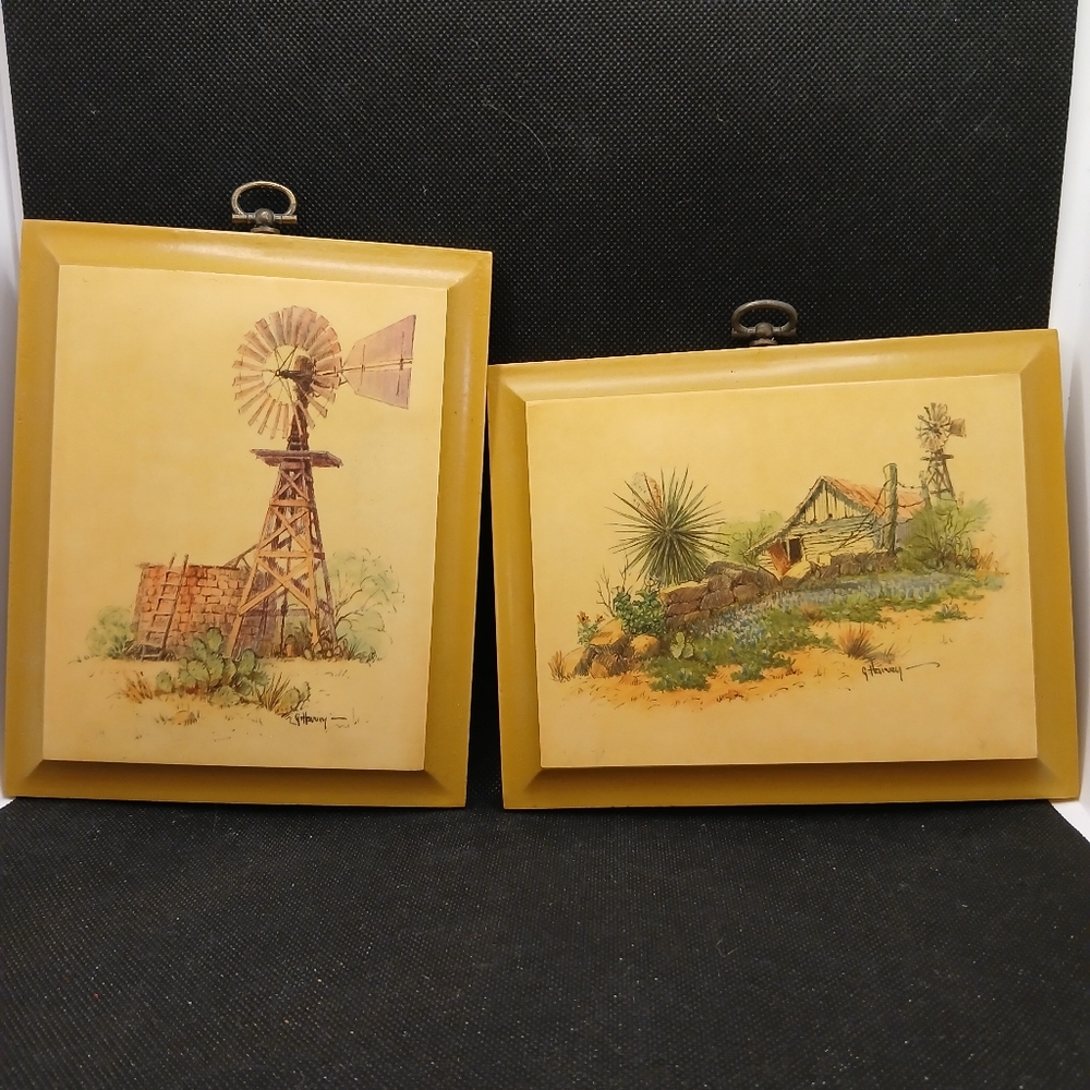 2 VTG Gerald Harvey Decoupaged  Plaques Mid CENTURY MODERN B3